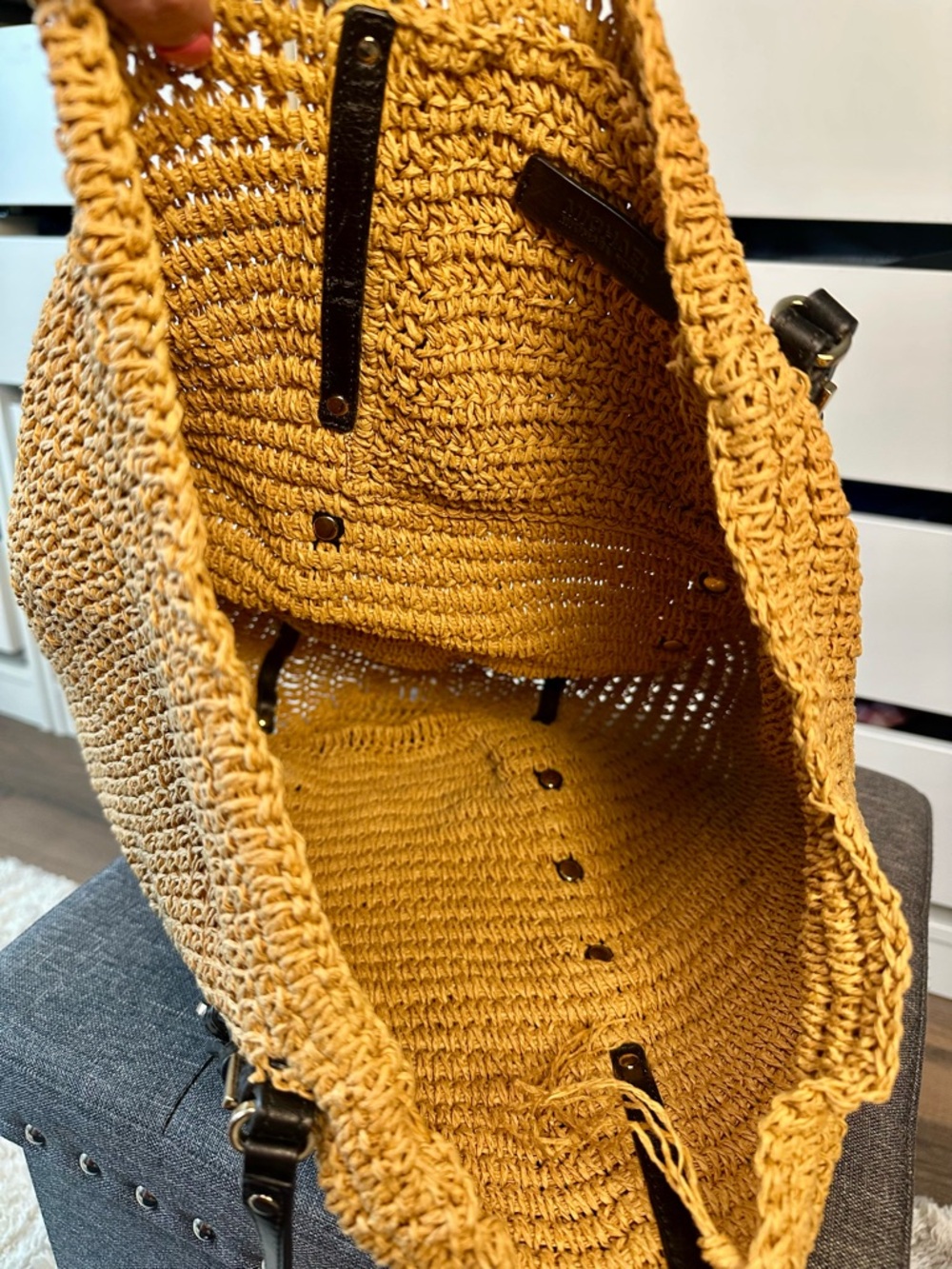 Michael Kors Mustard Yellow Woven Tote with Black Trim - Picture 9 of 14